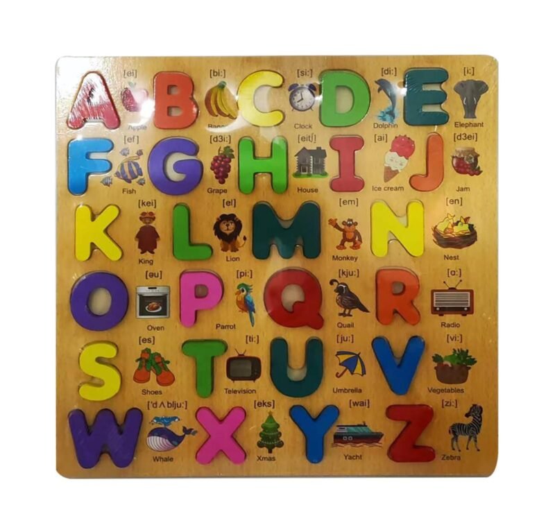 Puzzle éducatif en bois – Alphabet avec illustrations et phonétique