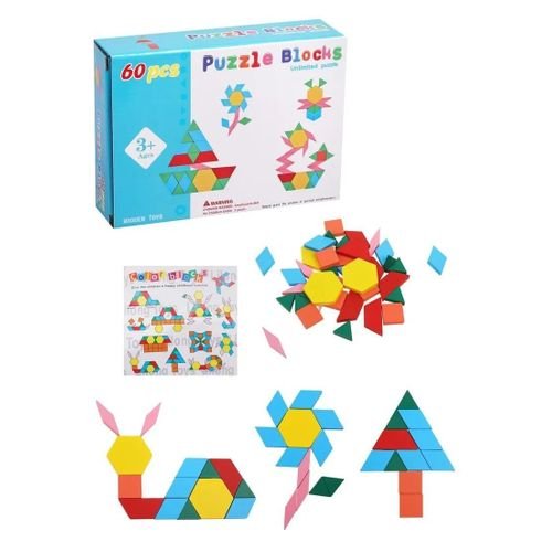 Puzzle Blocks en bois – Jeu éducatif créatif 60 pièces