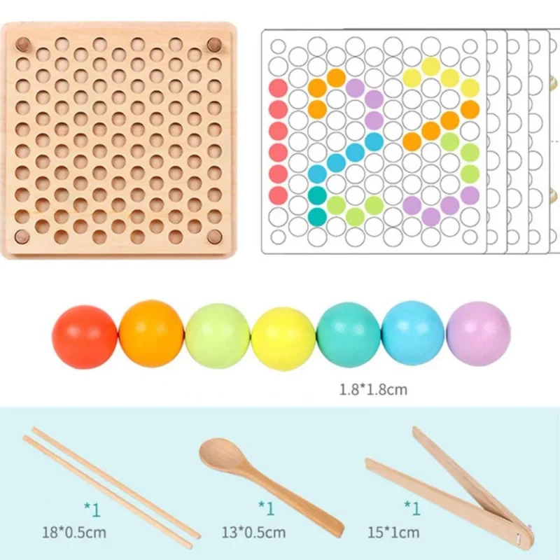 Jeu de tri et de motricité fine en bois avec perles colorées
