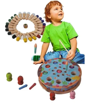 Jeu de pêche magnétique 3 en 1 en bois éducatif