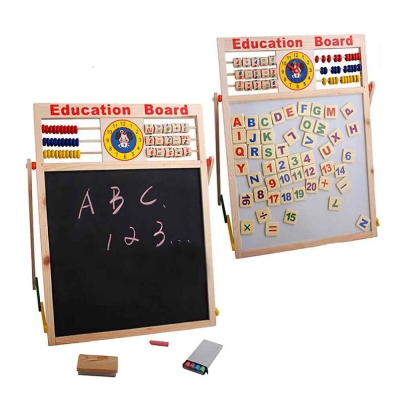 Tableau éducatif magnétique 4-en-1 avec alphabet, chiffres et horloge