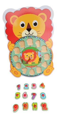 Horloge éducative en bois – Animaux & chiffres colorés