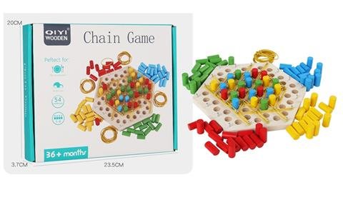 Jeu de réflexion et de stratégie en bois avec élastiques et pions colorés