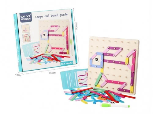 Jeu éducatif de clous et formes géométriques en bois avec cartes modèles