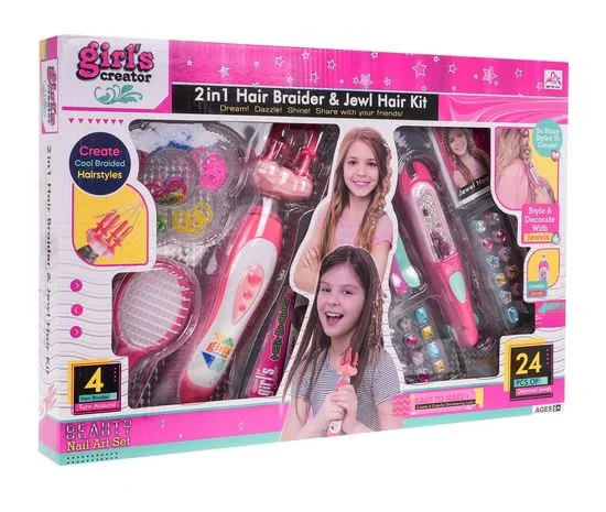 Girls Creator – Kit 2 en 1 Tresseuse et Bijoux pour Cheveux