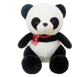 Peluche Panda Noir & Blanc avec Nœud Rouge – Douce et Câline