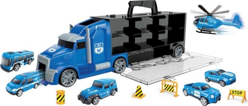 Camion de transport Police avec véhicules et hélicoptère – Set d’intervention complet