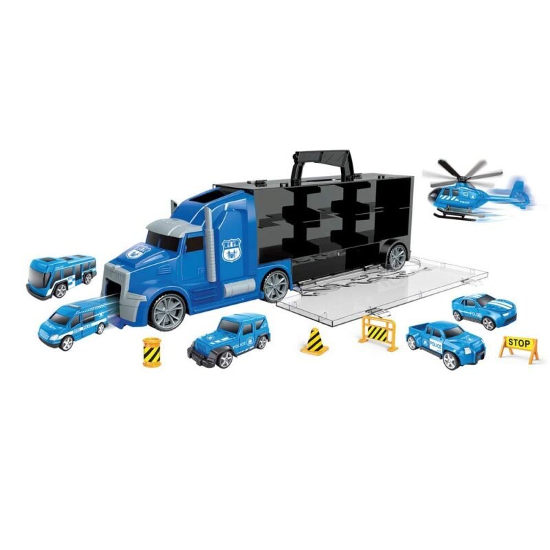 Camion de transport Police avec véhicules et hélicoptère – Set d’intervention complet