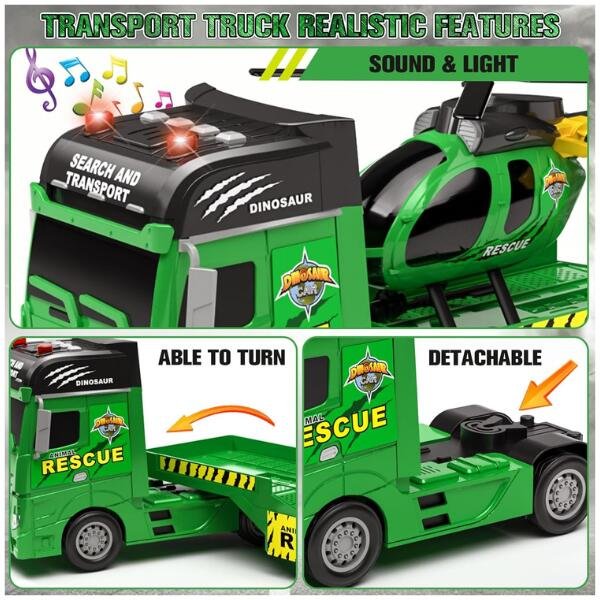 Camion de secours avec hélicoptère et cage à dinosaures – Set d’aventure pour enfants