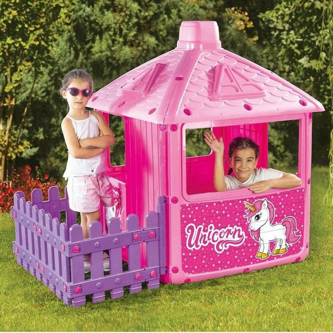 Maison de jeu enfant “Unicorn House” – Cabane rose avec clôture