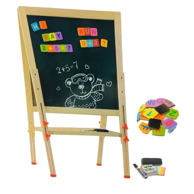 Chevalet Éducatif Magnétique 2-en-1 – Bois Premium