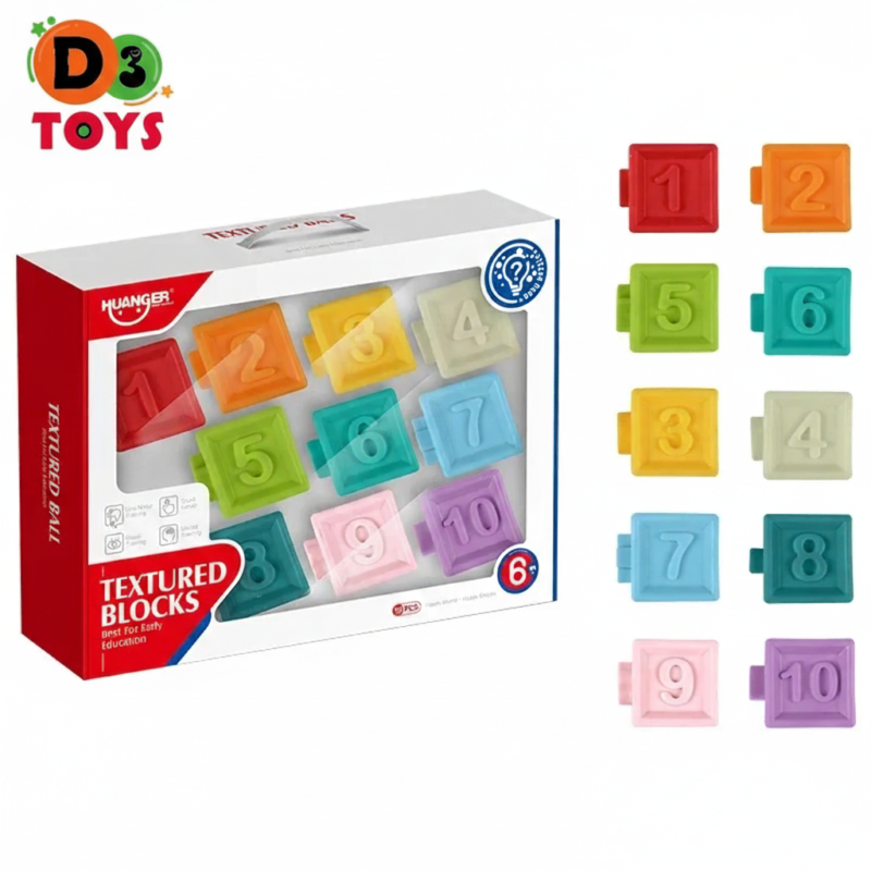 Blocs Sensoriels Chiffres Texturés pour Bébé – 10 Pièces