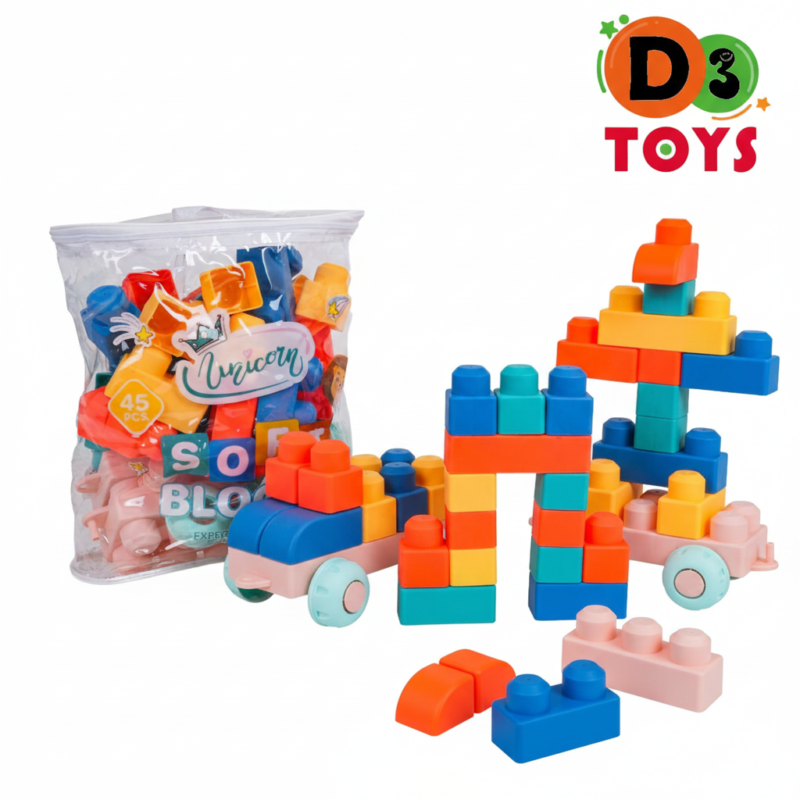 Sac de Blocs de Construction Souples Unicorn – 45 Pièces