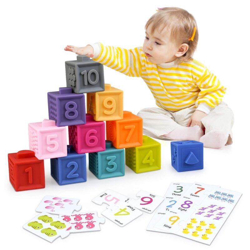 Blocs Sensoriels Chiffres Texturés pour Bébé – 10 Pièces