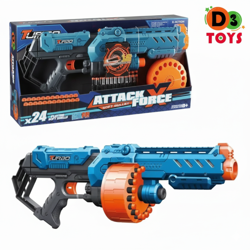 Pistolet Blaster Attack Force – Chargeur Rotatif & Soft Bullets
