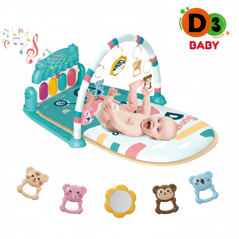 Tapis d’Éveil Musical pour Bébé avec Arches et Jouets Suspendus