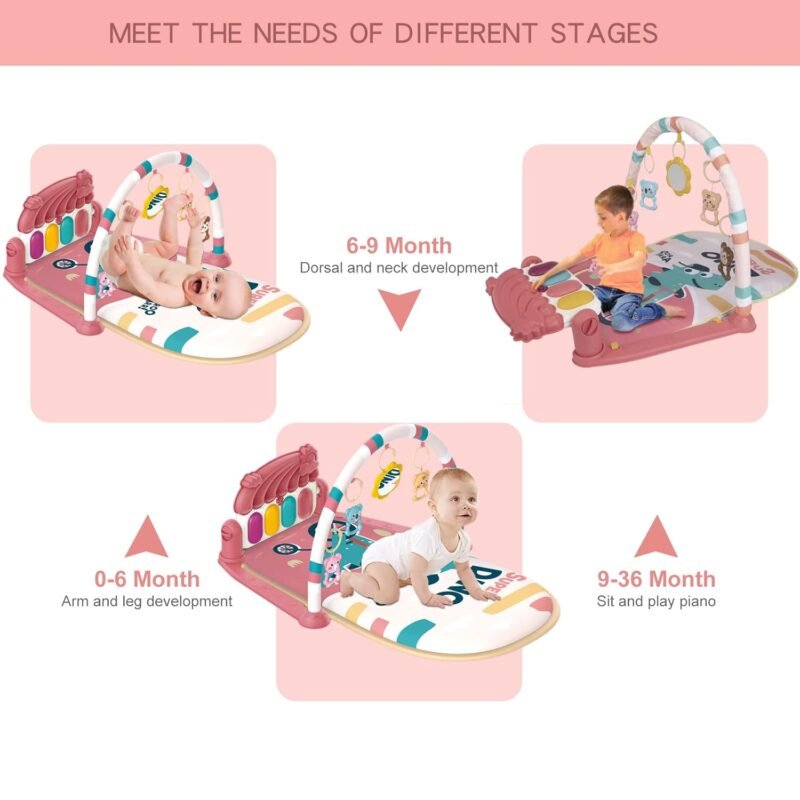 Tapis d’Éveil Musical pour Bébé avec Arches et Jouets Suspendus