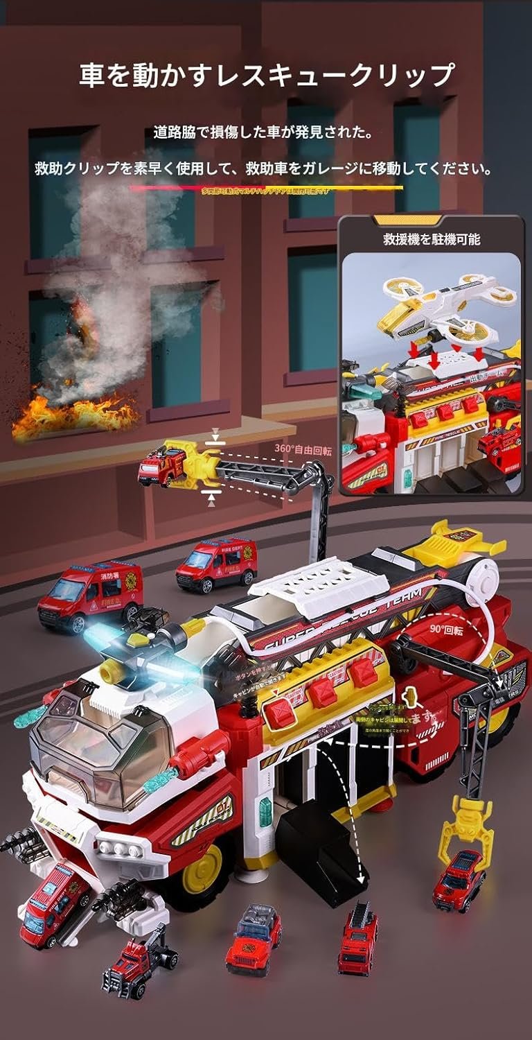 Camion Caserne de Pompiers 6-en-1 avec Véhicules et Hélicoptère
