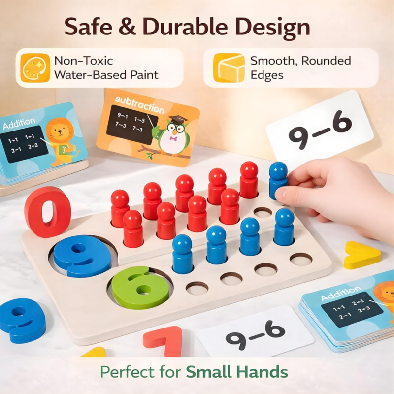 Jeu de Comptage en Bois Montessori – Apprentissage des Chiffres et Calcul