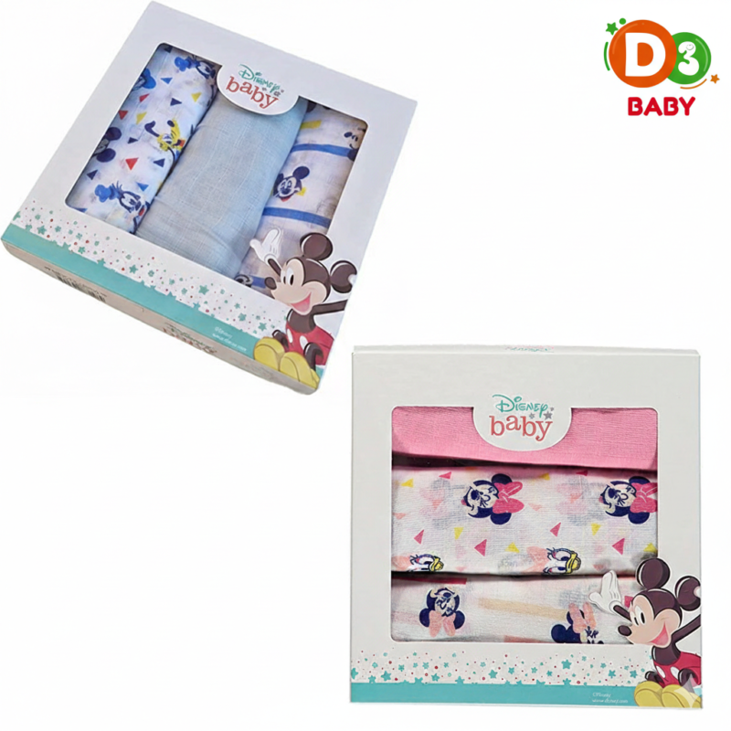 Lot de 3 Langes Bébé Disney Baby – Mousseline Douce Mickey & Minnie
