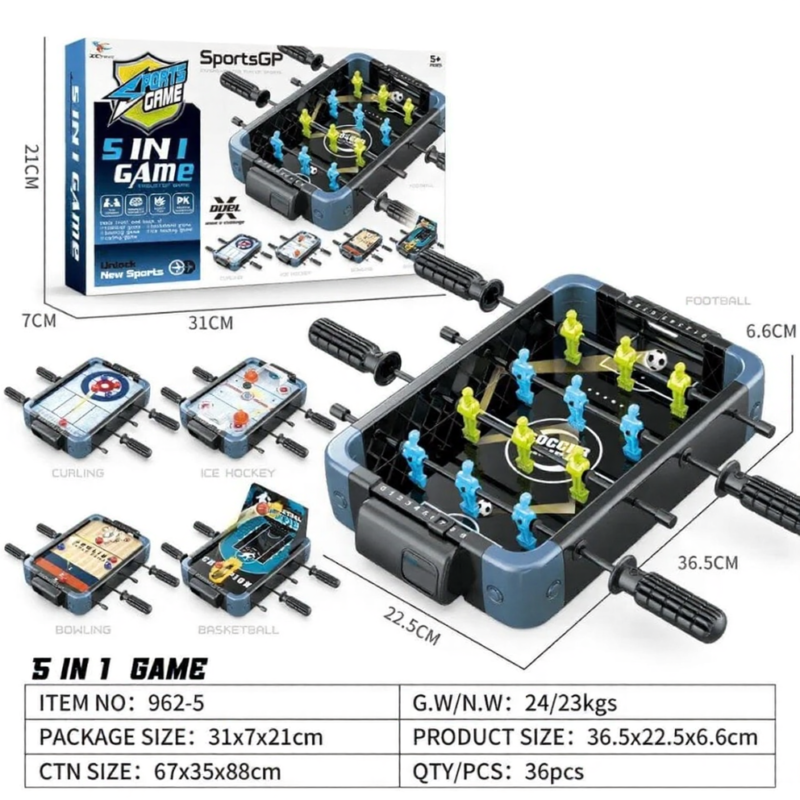 Mini Table Multi Jeux 5 en 1 pour Enfants – Babyfoot, Hockey, Basketball, Bowling & Curling