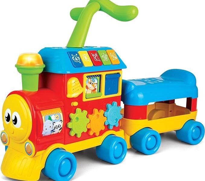 Winfun Walker Ride-On Learning Train – Trotteur Bébé Musical Éducatif 3 en 1 avec Sons, Lumières et Activités
