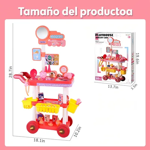 Chariot Beauté Enfant avec Accessoires – Coiffeuse Mobile Jouet avec Miroir & Kit Maquillage