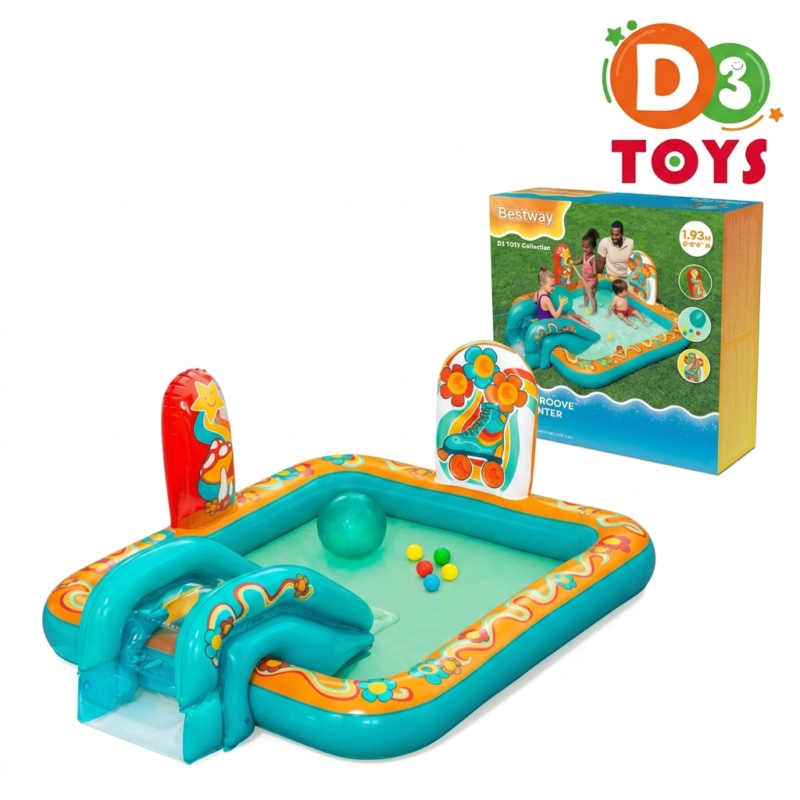 Centre de Jeux Aquatique Bestway Retro Groove – Piscine Gonflable Enfant avec Toboggan