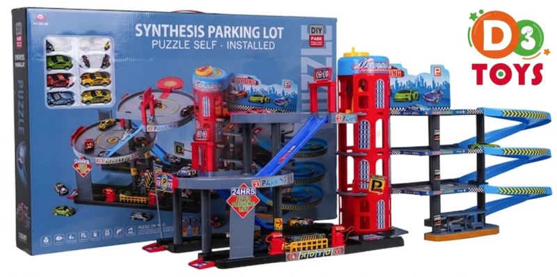 Garage Parking Jouet Enfant 3 Niveaux avec Ascenseur – Circuit Voitures & Station de Parking XXL