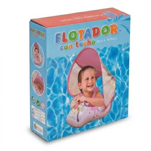Bouée Siège Bébé avec Dossier et Pare-Soleil – Flotteur Piscine Sécurisé pour Enfant