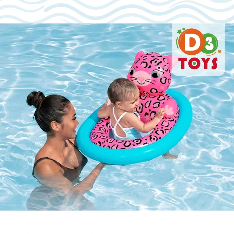Bouée Bébé Gonflable Léopard Rose – Siège Flottant Piscine pour Enfant