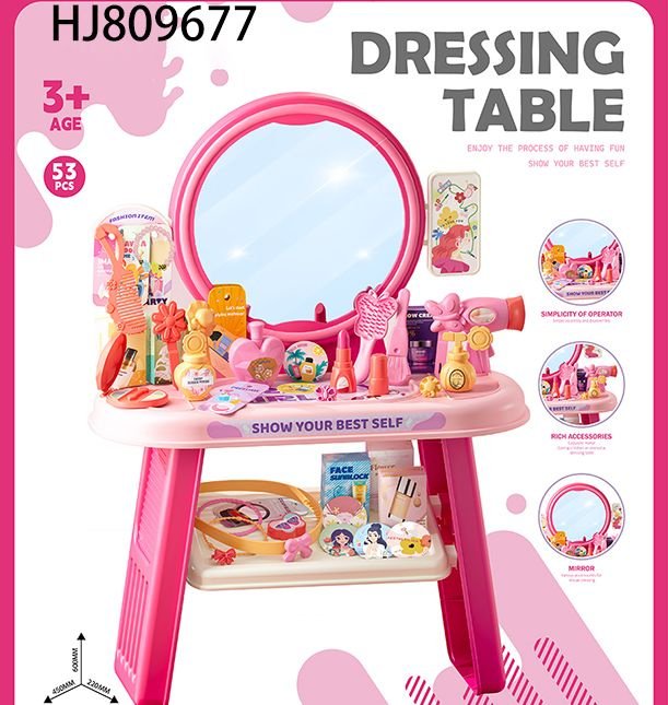 Coiffeuse Enfant avec Miroir & Accessoires – Table de Maquillage Jouet Complète avec Sèche-Cheveux