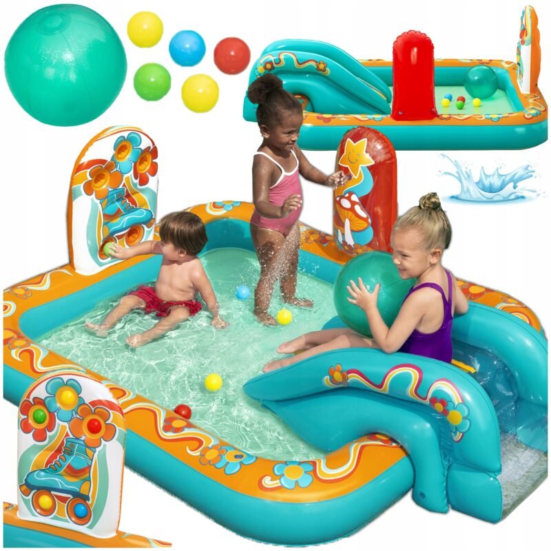 Centre de Jeux Aquatique Bestway Retro Groove – Piscine Gonflable Enfant avec Toboggan