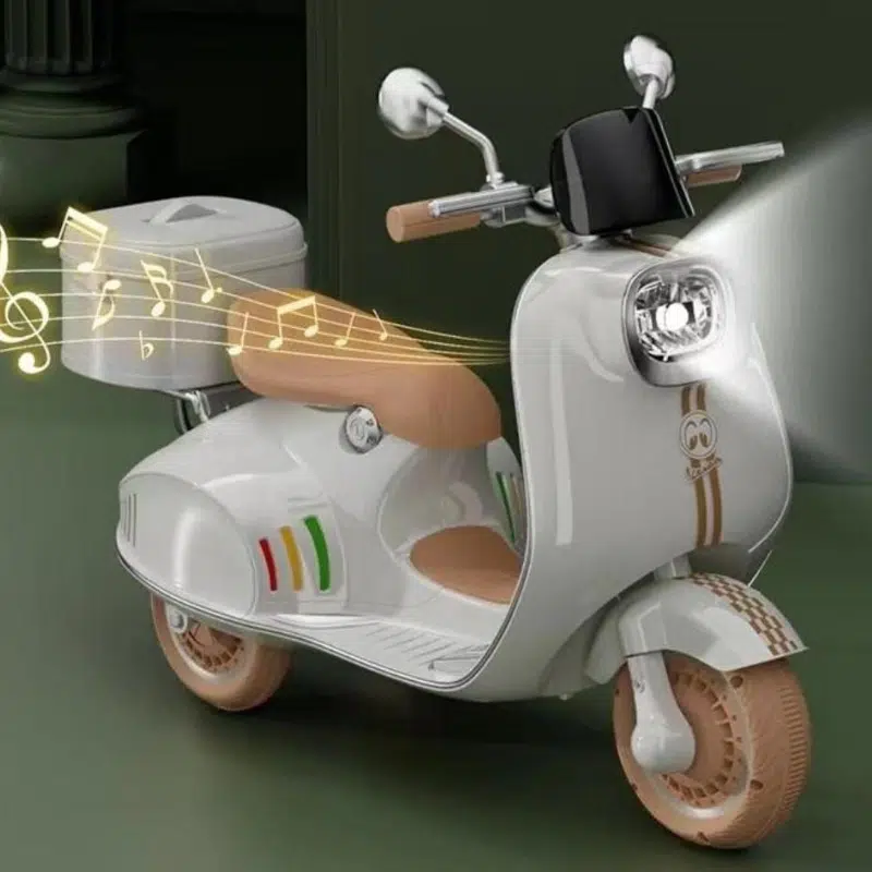 Scooter Électrique Enfant Style Vespa – Moto Jouet 3 Roues avec Musique & Lumières – Batterie Rechargeable