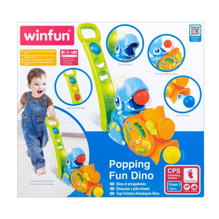Winfun Popping Fun Dino – Jouet Dino à Pousser avec Balles Sonores pour Bébé 12 Mois+