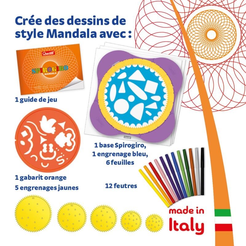 Spirogiro Mandala Quercetti – Kit de Dessin Créatif et Géométrique pour Enfants