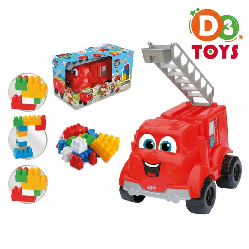 Camion de Pompiers avec 30 Blocs de Construction – Jouet Éducatif pour Enfants
