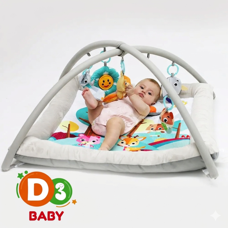 Tapis d'Éveil Bébé avec Arches et Jouets Suspendus