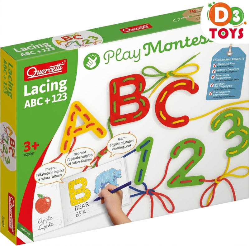 Jeu Éducatif Montessori Lacing ABC + 123 – Apprentissage Lettres et Chiffres pour Enfants 3 Ans+