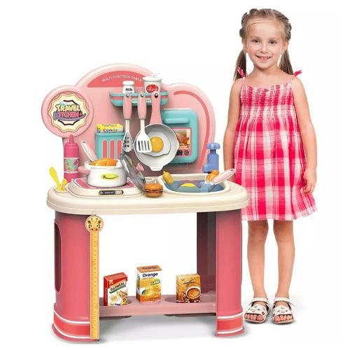 Cuisine Enfant Rose avec Évier, Ustensiles et Accessoires – Jeu d'Imitation 