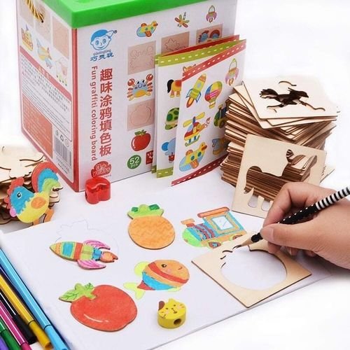 Kit Créatif en Bois à Colorier – Loisirs Créatifs Montessori pour Enfants 52 Pièces