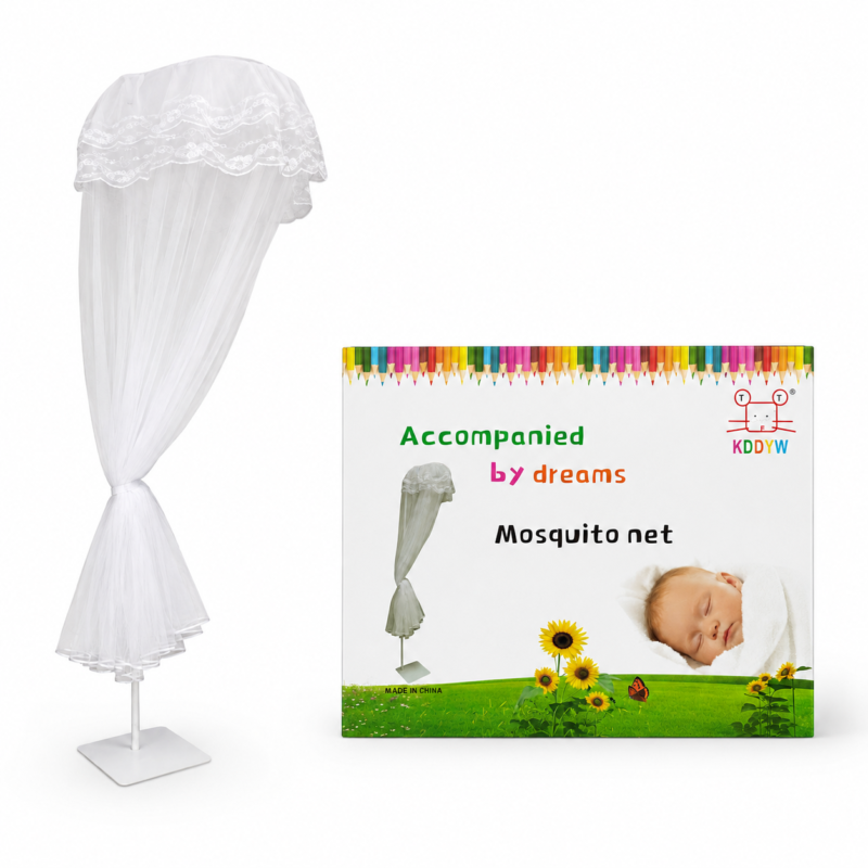 Moustiquaire de Lit Bébé avec Support – Ciel de Lit Anti-Moustiques Blanc