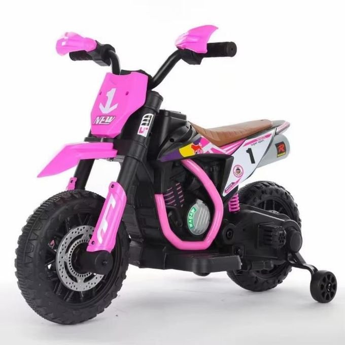 Moto Cross Électrique 12V pour Enfant – Avec Roues Stabilisatrices, LED et Musique – Rose