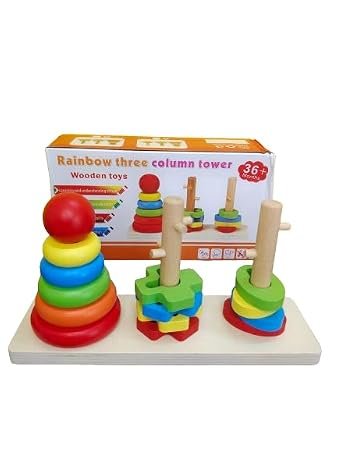 Tour de Tri en Bois Montessori 3 Colonnes – Jeu Éducatif d'Empilage et de Formes dès 3 Ans