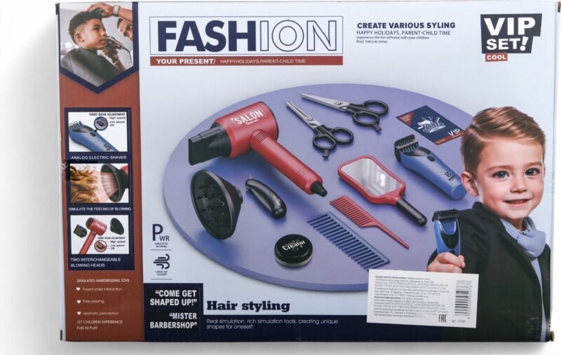 Kit Coiffeur Enfant avec Sèche-Cheveux, Tondeuse et Accessoires – Jeu d'Imitation Salon de Coiffure