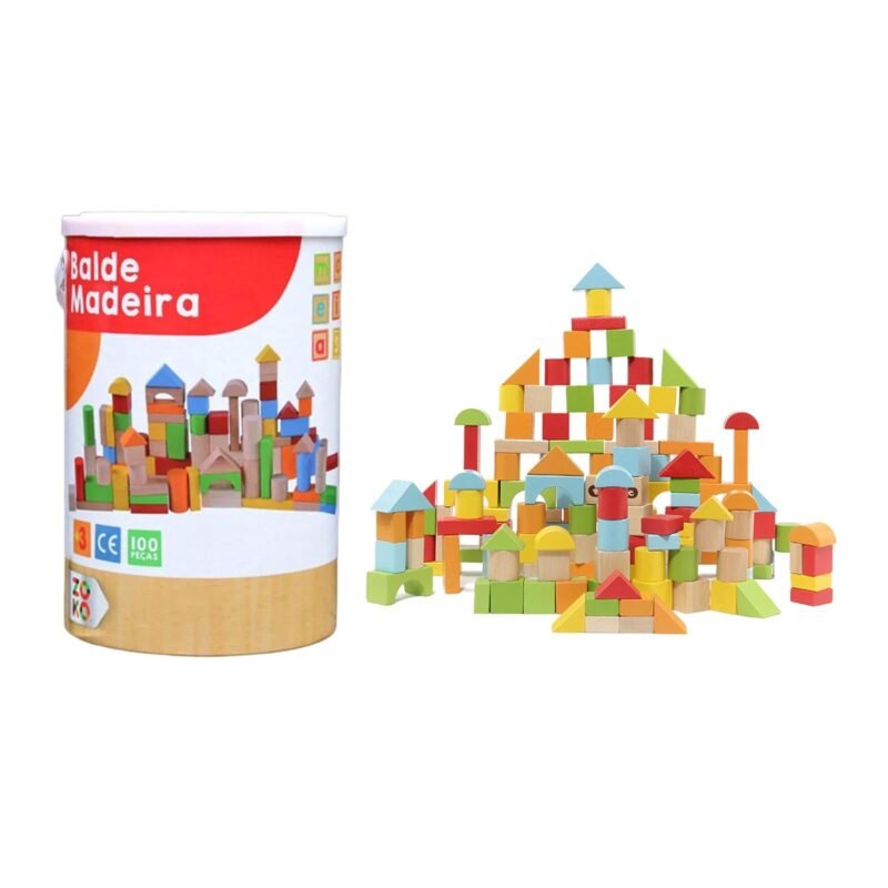 Blocs de Construction en Bois 100 Pièces – Jeu Éducatif Montessori pour Enfants