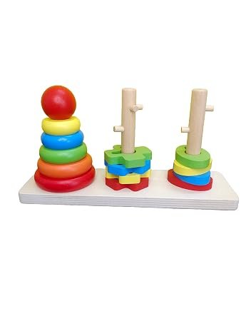 Tour de Tri en Bois Montessori 3 Colonnes – Jeu Éducatif d'Empilage et de Formes dès 3 Ans