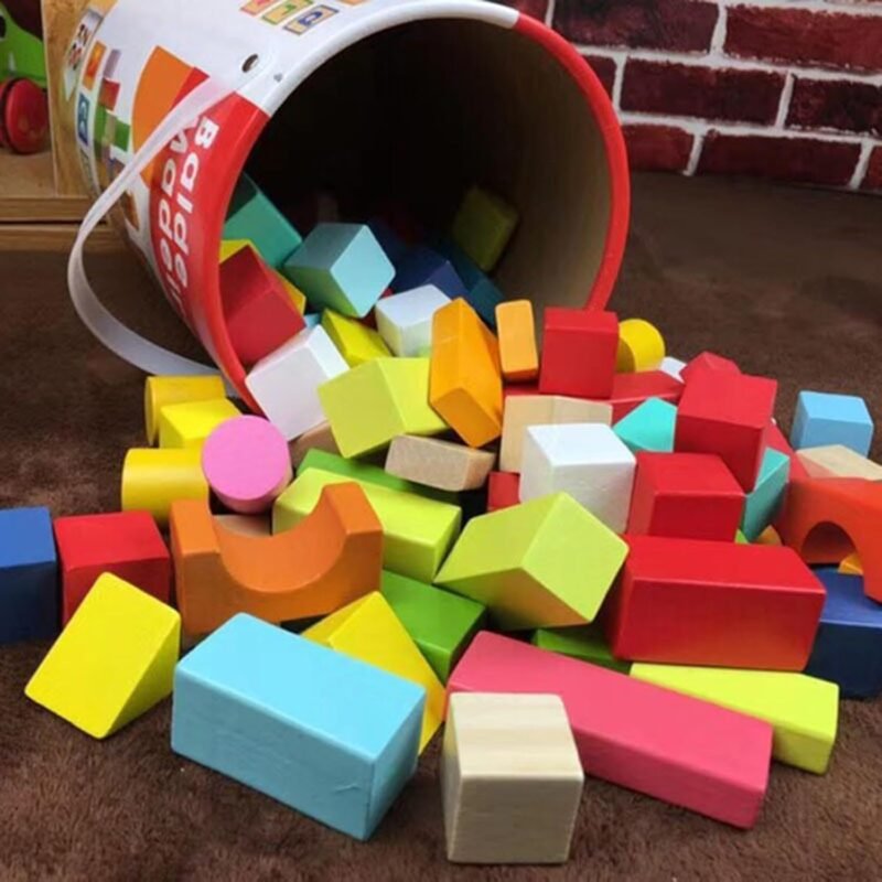 Blocs de Construction en Bois 100 Pièces – Jeu Éducatif Montessori pour Enfants