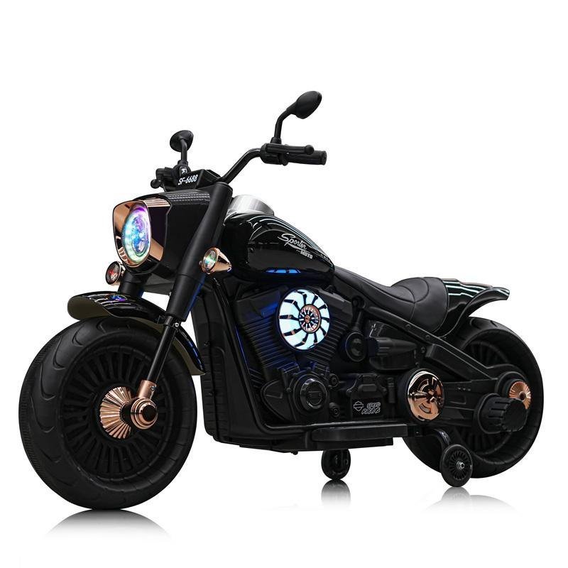 Moto Électrique Chopper 12V pour Enfant – Style Cruiser – Avec Roues Stabilisatrices, LED et Musique