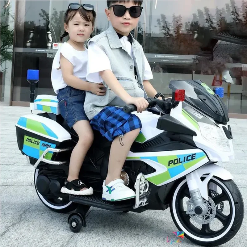 Moto Électrique Police 3 Roues 12V pour Enfant – Avec Gyrophare LED, Musique et Coffres Latéraux